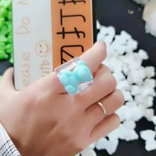 Vista 3 de 26 unids lindo Egirl color caramelo resina pequeño oso gomoso anillo dulce acrílico corazón anillo conjunto para mujeres niñas fiesta cumpleaños