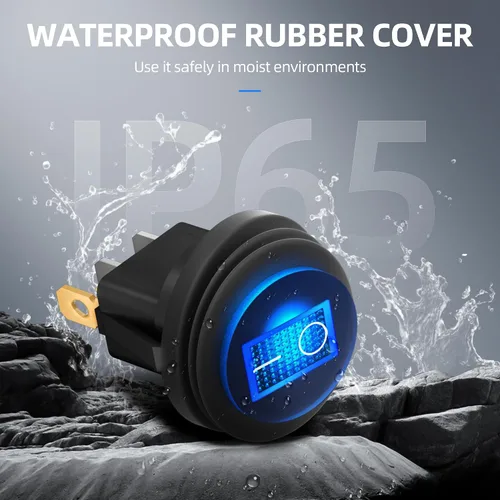 Vista 4 de DaierTek Interruptor basculante redondo impermeable con certificación UL con carcasa de 12 V, interruptor de palanca basculante LED azul iluminado