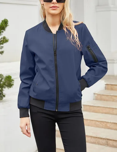 Vista 2 de Silly Turtle Chaquetas bomber para mujer, con cremallera, ligera, cuello alto, con bolsillos