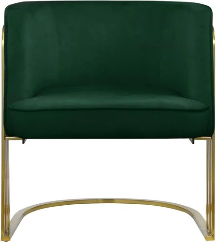 Vista 6 de Meridian Furniture 533Green Rays Collection - Silla decorativa tapizada de terciopelo con acabado de metal dorado cepillado, verde, 27 pulgadas
