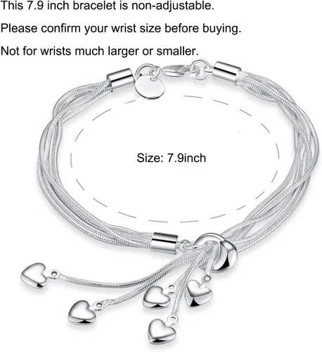 Vista 2 de Xfome Style cadena de cinco líneas de plata esterlina 925 con brazalete de pulsera de cinco corazones