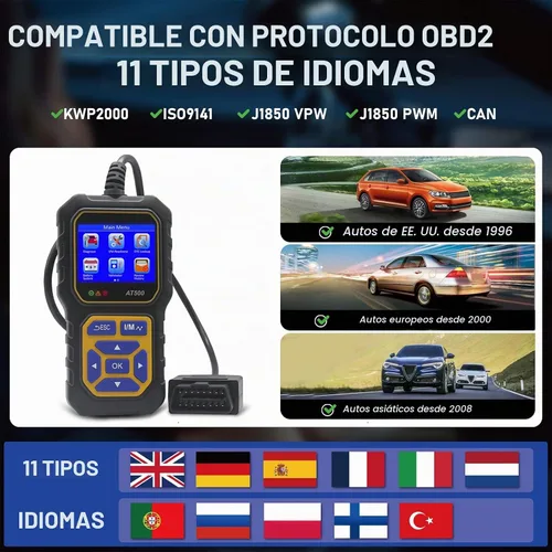Vista 4 de Lector de código de escáner OBD2 para automóvil AT500, lector de código de falla del motor, escáner de luz, voltímetro automático, herramienta