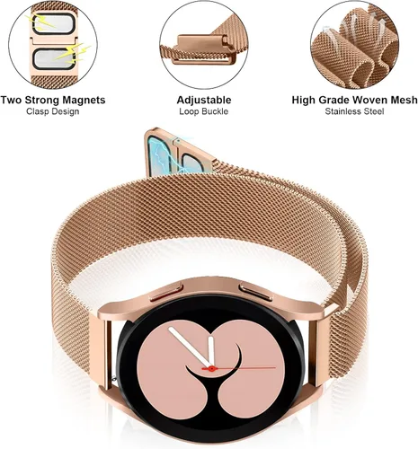 Vista 3 de Correa milanesa compatible con Samsung Galaxy Watch 4/5/6/7Band, 0.78 pulgadas, cómoda correa súper transpirable, aplicable para Samsung Galaxy
