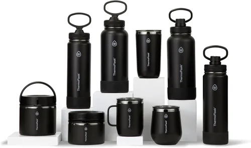 Vista 6 de ThermoFlask Tarro de alimentos aislado con tapa a prueba de fugas (12 onzas, negro) - Recipientes de alimentos de acero inoxidable para comidas