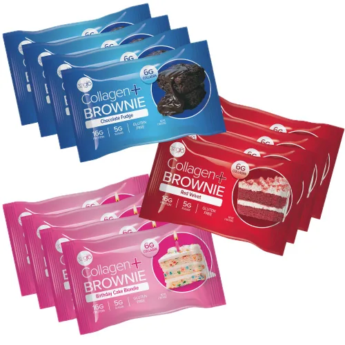 Vista 12 de 321glo Brownie de proteína de colágeno, sin gluten, bajo en azúcar, aperitivo keto para mujeres, hombres y niños, 0.66 onzas de proteína, 0.26 onzas