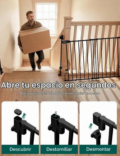 Vista 3 de Babelio Puerta de bebé extraíble para escaleras sin barra inferior, 29-43 Negro