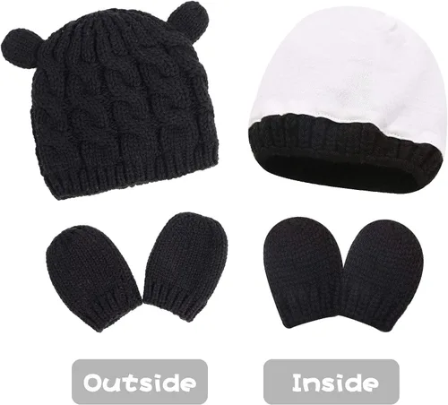 Vista 5 de RAOEXI Conjunto de gorro y mitones unisex para bebé y niño pequeño, gorro de punto grueso y cálido de invierno con guantes para bebés, niños y niñas