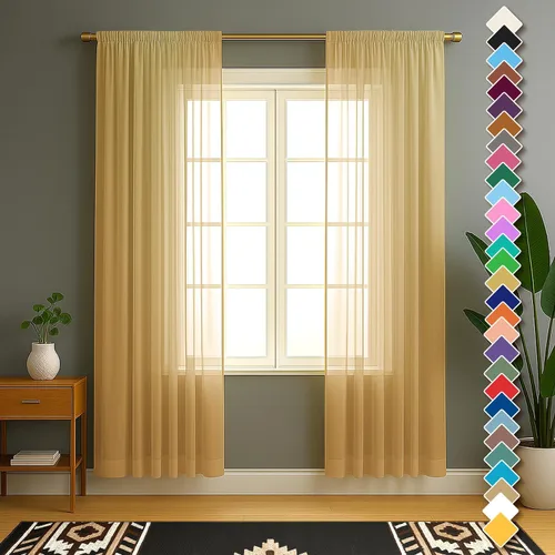 Vista 9 de YHSF Cortinas traslúcidas – Juego de 2 paneles para decoración del hogar – Elegantes cortinas de gasa sólida con bolsillo para barra