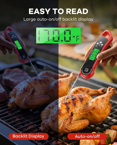 Vista 3 de SILVLF Termómetro digital para carne, termómetro de lectura instantánea con luz de fondo, función de calibración y sujeción, termómetro impermeable