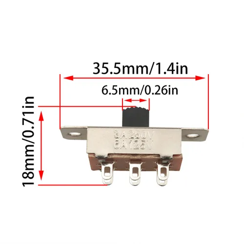 Vista 2 de 8 unids plata encendido/apagado/encendido 3 posiciones DPDT 2P3T PCB panel deslizante interruptor 6A/125V 3A/250V AC interruptor deslizante