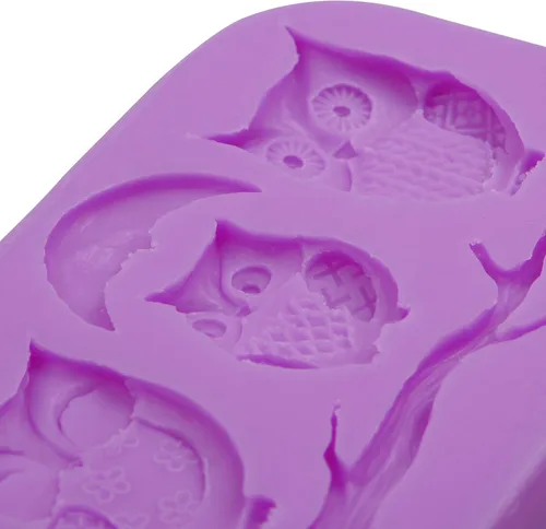 Vista 7 de Moldes de silicona de búho para manualidades, juego de 3 piezas, múltiples diseños con patrón de ramas, moldes de fondant para decoración