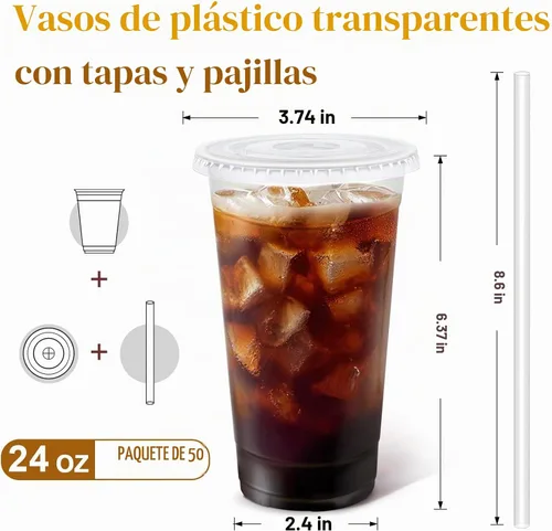 Vista 2 de Clawsoff Paquete de 50 vasos de plástico transparente de 24 onzas con tapas