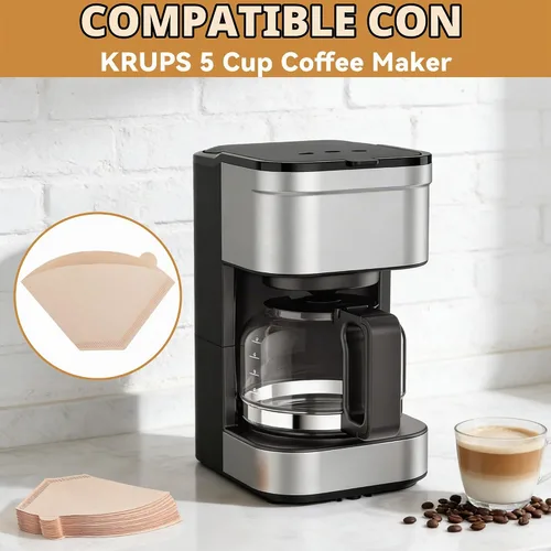 Vista 2 de Filtros de café en cono compatibles con cafeteras KRUPS, 100 piezas de papel de filtro desechable sin blanquear para KRUPS 5 tazas