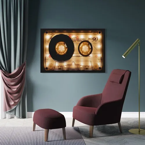 Vista 4 de Lienzo decorativo de cassette retro, regalo en lienzo, arte de pared de gran tamaño, casete de audio brillante, lienzo moderno, lienzo decorativo