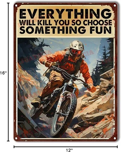 Vista 8 de Letrero de metal de estilo retro para motocicleta con texto en inglés "Choose Something Fun para sala de estar, dormitorio, Deccor" de 12 x 16