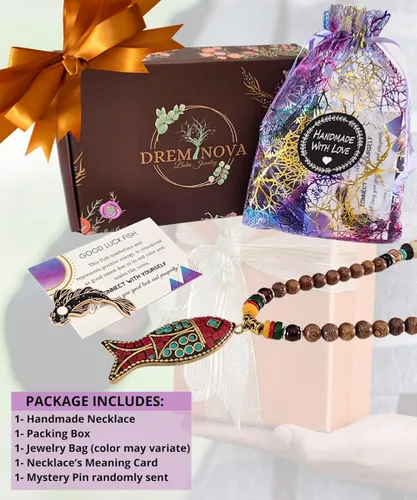 Vista 7 de DREMINOVA Juego de aretes y collar hippie étnico nativo bohemio bohemio para mujer, joyería tribal hecha a mano