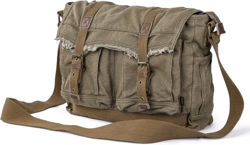 Vista 2 de GOOTIUM Canvas Messenger Bag - Vintage Shoulder Bag Frayed Style Boho Purse