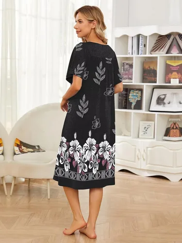 Vista 5 de Vestido de casa con bolsillos para mujer, camisón, vestido de manga corta de descanso, disponible en tallas S-3XL