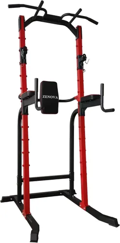Vista 7 de ZENOVA Pull Up Bar Station Power Tower, Adjustable Height Dip Bar for Home Gym Multi-Function Strength Training Workout Equipment Rojo