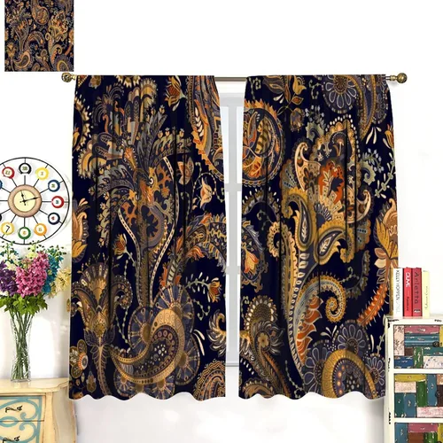 Vista 254 de Cortinas opacas con estampado de flores de cachemira, estampado de cachemira sobre fondo blanco, para decoración del hogar, cocina, restaurante