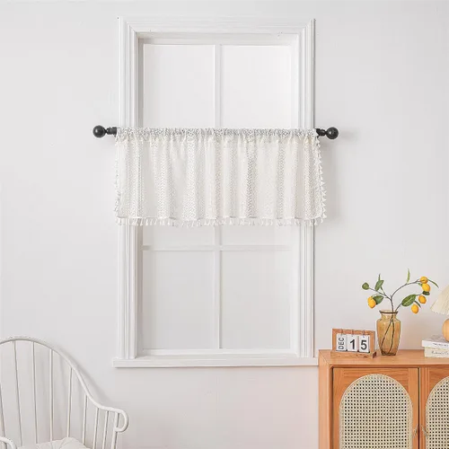 Vista 18 de Deeprove - Cenefa de cortina bohemia negra de 18 pulgadas de largo para cocina y cafetería, cortina corta bohemia de encaje transparente de crochet
