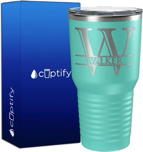 Vista 34 de Vaso personalizado de regalo de cumpleaños para mujeres y hombres, con monograma de escritura dividida, inicial y nombre grabado en negro, taza