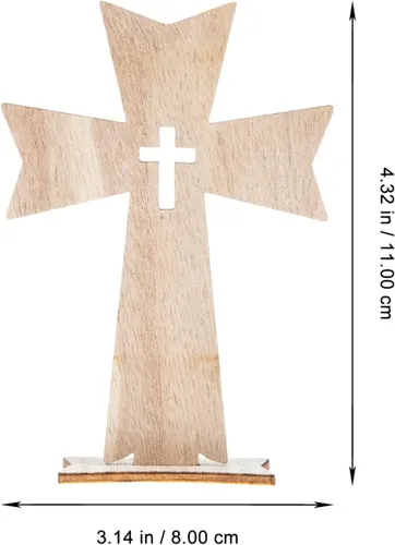 Vista 2 de ABOOFAN 20 piezas de cruces de madera para manualidades, cruces de madera católicas, letreros de mesa para bautismo de primera comunión, centros