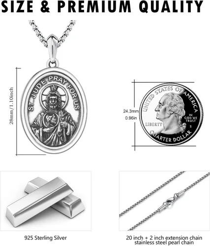 Vista 5 de DOTBJ Collar de plata de ley 925amuleto con medalla de San Valentín, regalos de Navidad para hombres y mujeres