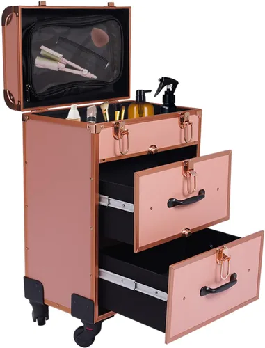 Vista 11 de TFCFL Estuche de carrito de maquillaje de 3 niveles, Negro -, Elegante