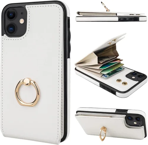 Vista 14 de Folosu Funda compatible con iPhone 11, cartera con tarjetero y rotación de 360°, soporte de anillo de dedo con función atril, bloqueo RFID, piel