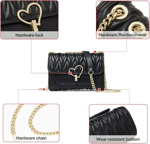 Vista 4 de Bolsos de hombro acolchados para mujer bolsos cruzados de cuero de vaca bolsos cruzados para mujer bolso pequeño con correa de cadena