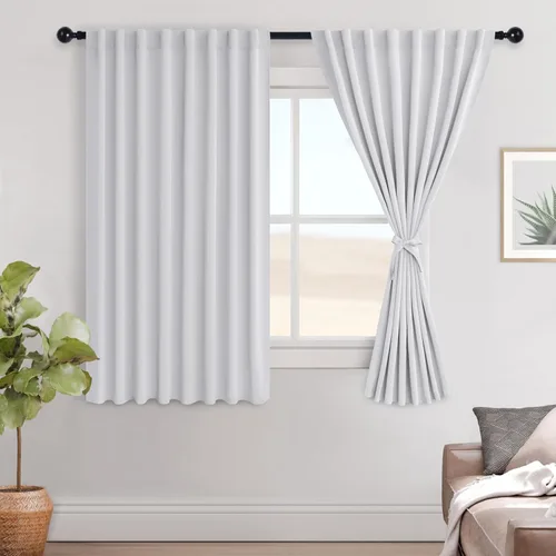 Vista 99 de Hiasan Cortinas opacas negras para dormitorio, cortinas opacas cortas de 45 pulgadas de largo, con aislamiento térmico, bolsillo para barra