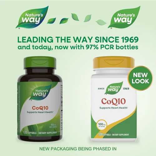 Vista 2 de Nature's Way CoQ10 con ubiquinona, apoya la salud del corazón*, apoya la producción de energía celular*, 100 mg por porción, 120 cápsulas blandas
