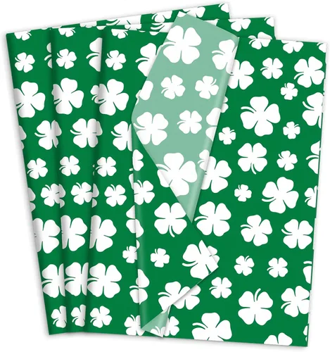 Vista 8 de Whaline 100 hojas de papel de seda para el día de San Patricio, acuarela, trébol, papel de regalo de trébol verde, papel de regalo para el hogar