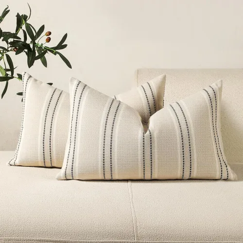 Vista 51 de Hckot Fundas de Almohadas Decorativas 16x16 Juego de 2 Fundas de Almohadas a Rayas de Lino Texturizado Almohadas Decorativas Fundas de Cojines
