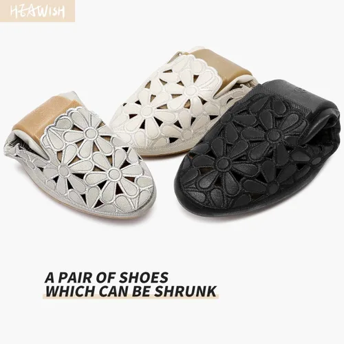 Vista 5 de HEAWISH - Zapatos planos para mujer estilo ballet, con diseño floral, piel sintética, punta redonda, calzado elegante, color negro y beige
