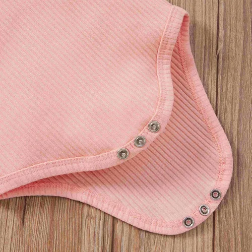Vista 5 de TBUIALL Mameluco de color sólido estampado a rayas con cuello redondo y estampado floral para bebé niña