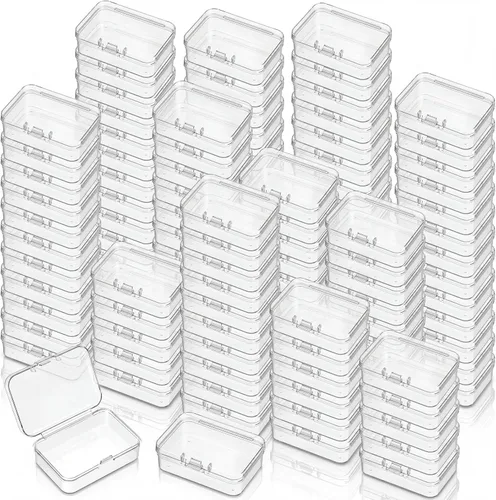 Vista 12 de SATINIOR Paquete de 300 recipientes de plástico transparente pequeños con tapa con bisagras a granel para joyas, manualidades, artículos pequeños