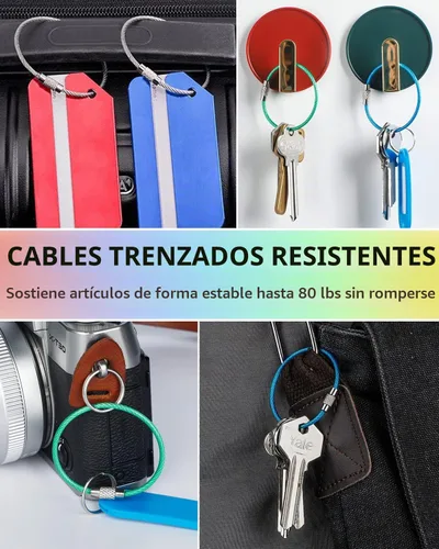 Vista 2 de Uniclife 4 Inch Wire Keychain Cable Heavy Duty Stainless Steel Key Ring 4" 6-Color 12Pack