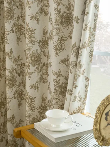 Vista 13 de Cortinas plisadas semitraslúcidas filtrantes de luz, de mezcla de lino de lujo, para sala de estar, dormitorio, comedor, casa rural estampada, juego
