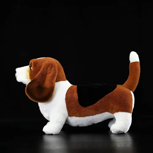 Vista 5 de Animal de peluche realista de Basset Hound francés, 12 pulgadas de largo, realista, esponjoso, marrón, cachorro, regalo de peluche