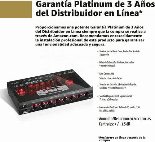 Vista 2 de Sound Storm Laboratories Ecualizador de 4 bandas, gráfico, con bocina con graves mejorados., Negro