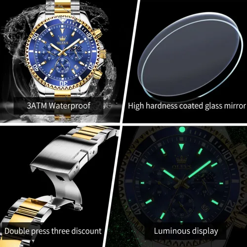 Vista 5 de OLEVS Relojes impermeables para hombre, de acero inoxidable, con cronógrafo, de lujo, color blanco, luminoso, de gran cara, analógico, de cuarzo