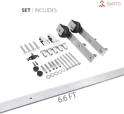 Vista 3 de SARTODOORS Puerta corredera de granero de 42 x 96 pulgadas Quadro 4002 blanco Puerta de granero individual Vidrio esmerilado MDF accesorios