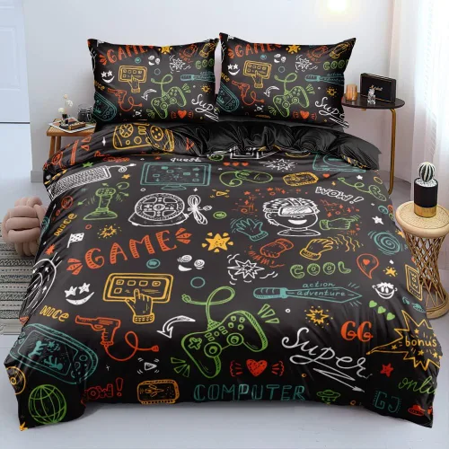 Vista 27 de Juego de funda de edredón de tamaño individual con estampado 3D de Gamepad azul para niños, fundas de edredón y fundas de almohada para dormitorio