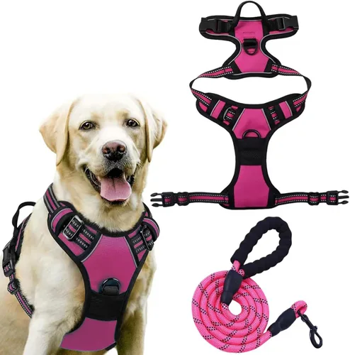 Vista 7 de Dog Harness, No Pull Large, Release on Neck, Front Back Clips Dog Vest Harness Reflective Adjustable Padded,for Outdoor Walking Training(L,Black)