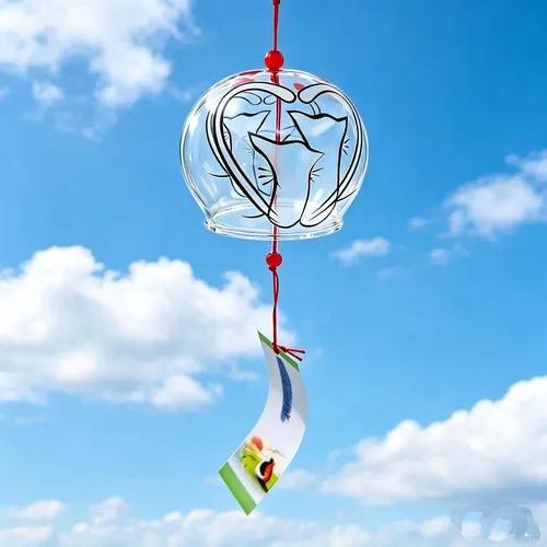 Vista 3 de Campanas de viento de cristal Furin japonesas, gatos enamorados