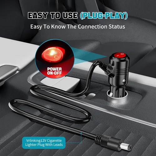Vista 7 de Enchufe de encendedor de cigarrillos de 12 V con encendido y apagado, conector adaptador de enchufe macho resistente de 12 voltios de 15 A, 6 pies