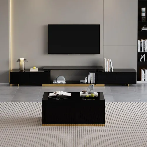 Vista 7 de Homary - Soporte extensible para sala de estar, consola multimedia para televisores de 65 a 85 pulgadas (negro)