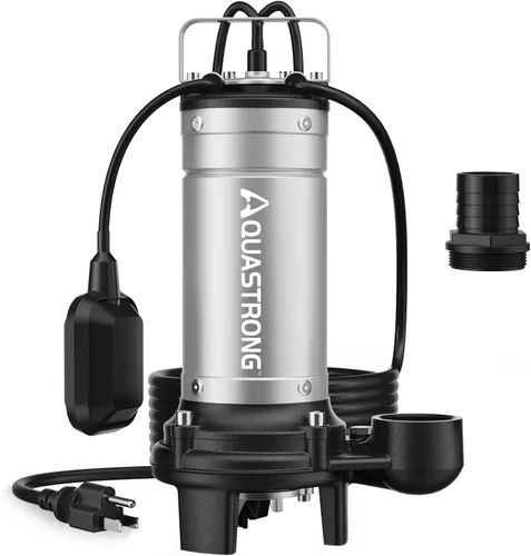 Vista 8 de Aquastrong 1HP Bomba de aguas residuales 115V 5283GPH Bomba de aguas residuales/efluentes Plateado